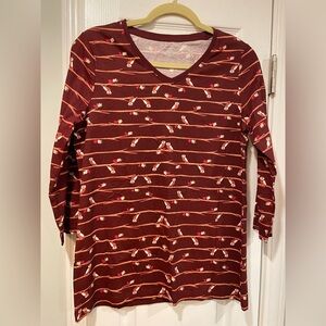 NWT Kim Rogers Perfectly Soft Size S Owl Tree Print 3/4 Sleeve V Neck Tee Shirt